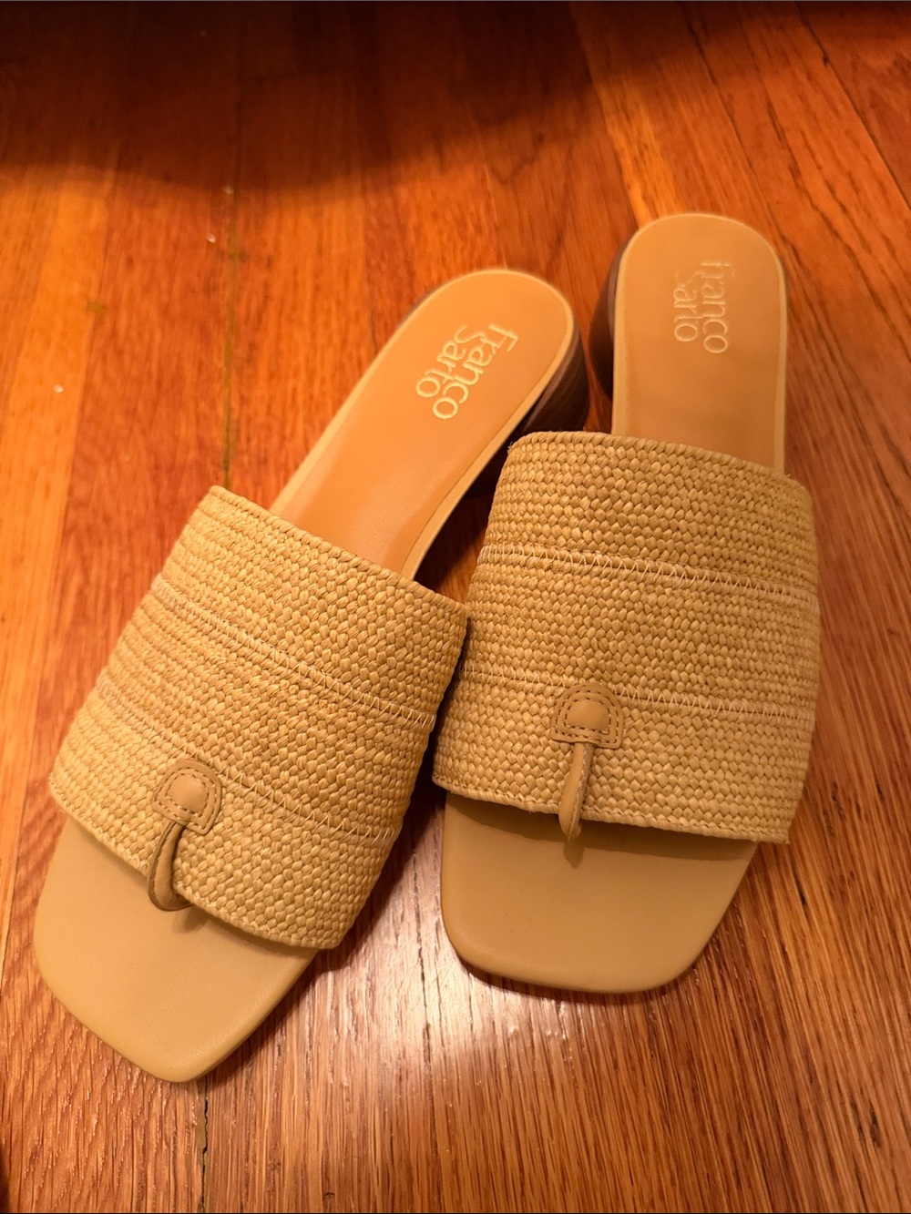 Franco Sarto Tan Woven Toe-Loop Slide Mules